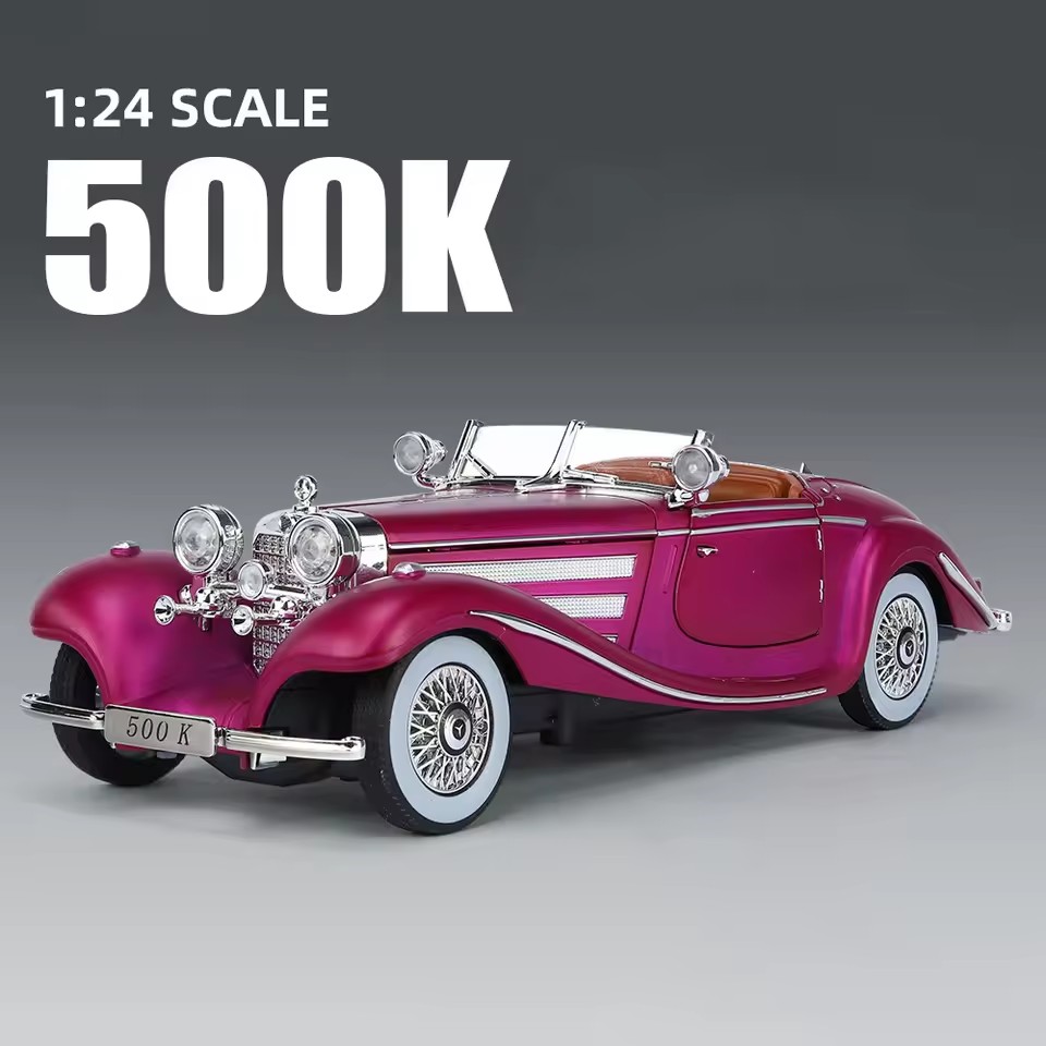 Modelo de coche fundido a presión 1:24, aleación de metal Mercedes-Benz 500K, adornos de coche clásico nostálgico, coche de juguete