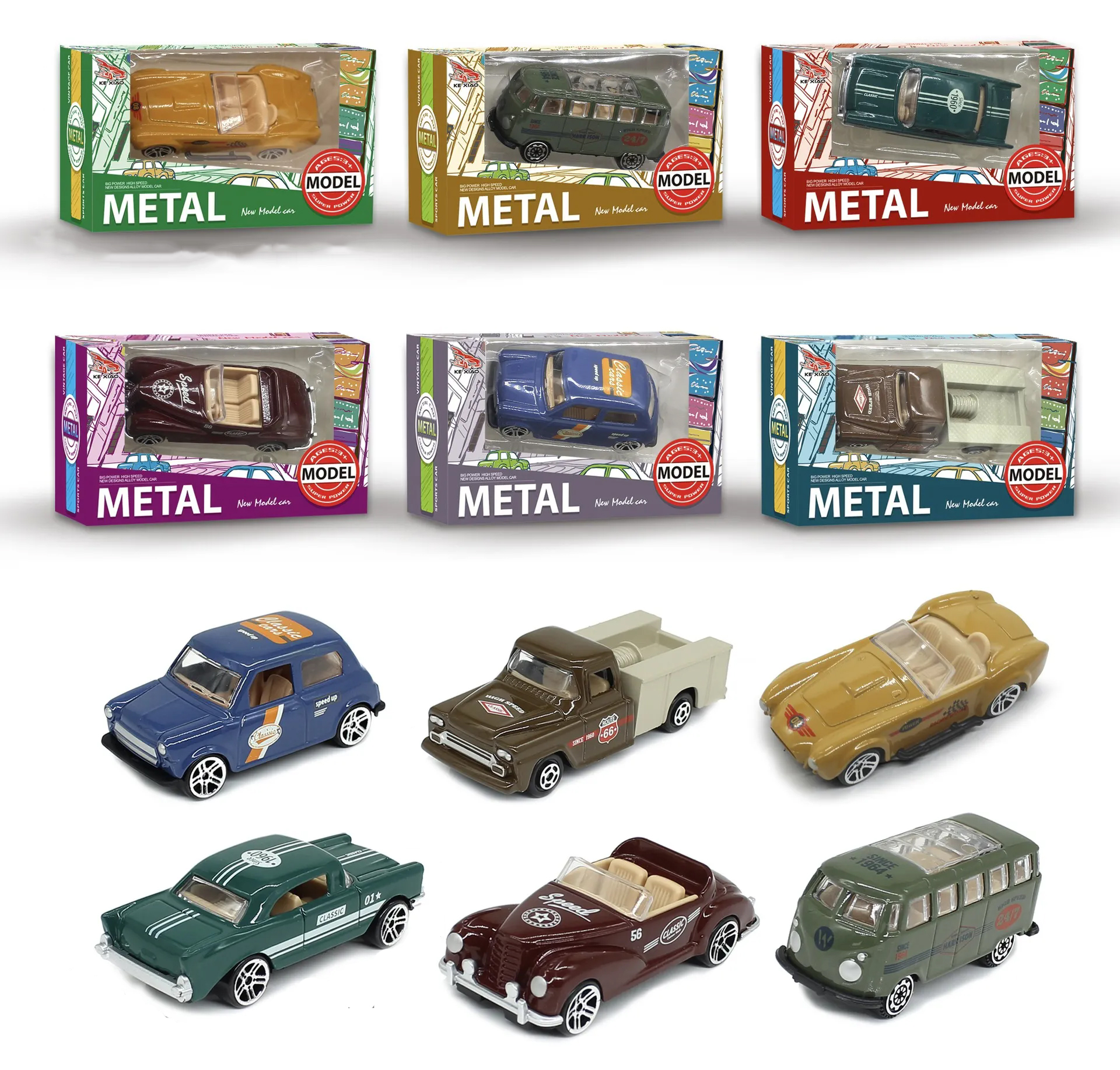 1:64 Retro classic car classic children's sliding toy mini car model shatterproof