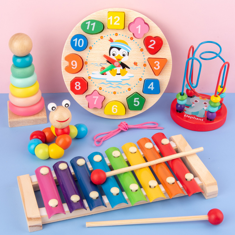 Hot selling children's intellectual enlightenment musical instrument with beads and twisting worms, baby early education wooden toys
