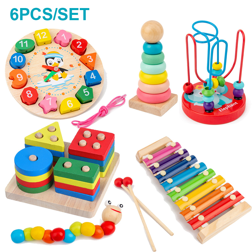 Hot selling children's intellectual enlightenment musical instrument with beads and twisting worms, baby early education wooden toys