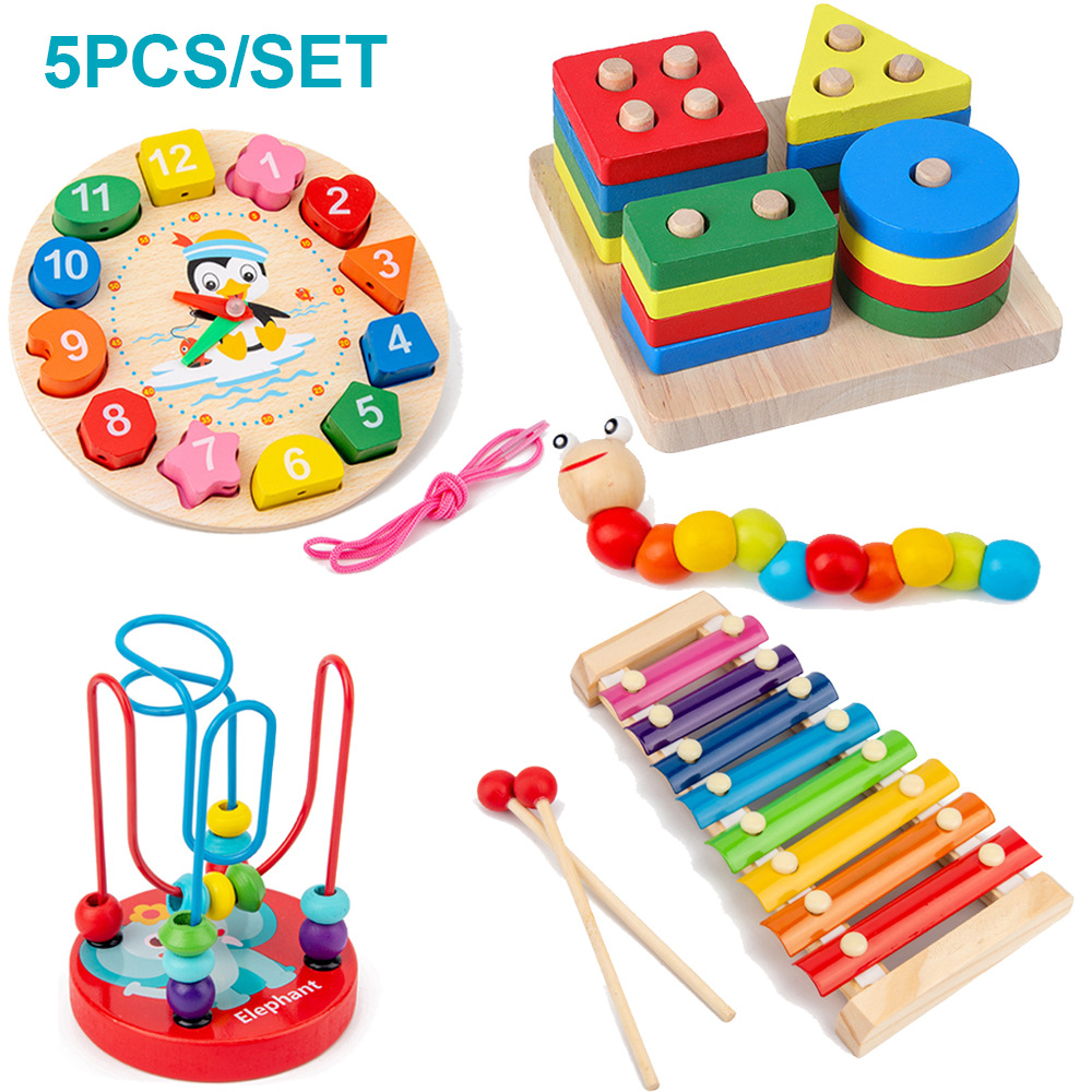 Hot selling children's intellectual enlightenment musical instrument with beads and twisting worms, baby early education wooden toys