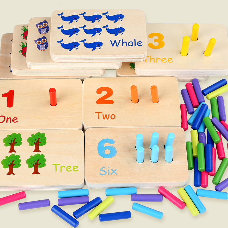 Children's Montessori sensory early education mathematics learning stick color recognition matching board wooden stick game educational toys