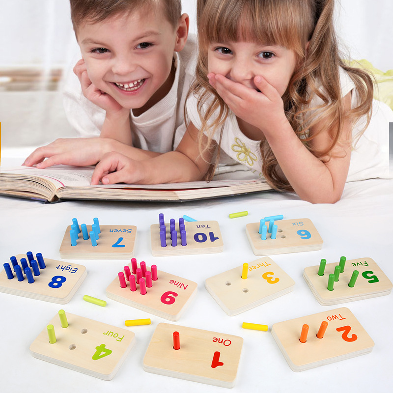 Children's Montessori sensory early education mathematics learning stick color recognition matching board wooden stick game educational toys