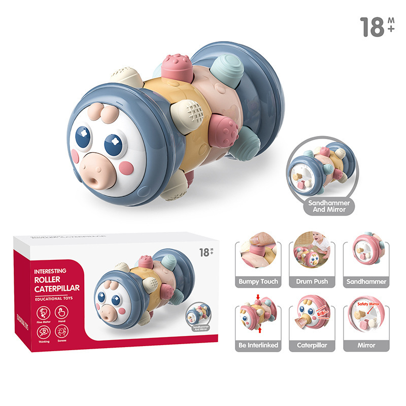 Cute roller caterpillar pressing puzzle exercise finger grasping crawling training baby toy