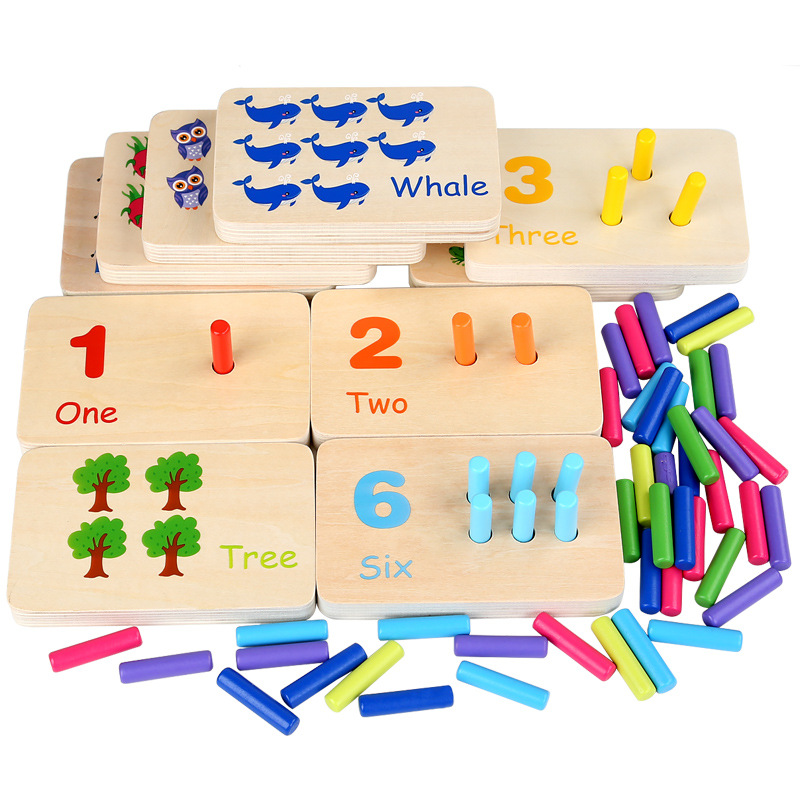 Children's Montessori sensory early education mathematics learning stick color recognition matching board wooden stick game educational toys