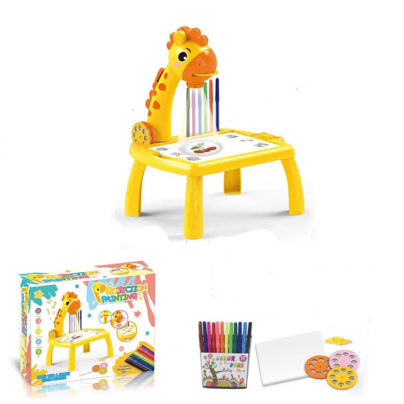 Hot selling children's projection drawing table multifunctional giraffe projection drawing board table kindergarten graffiti early education