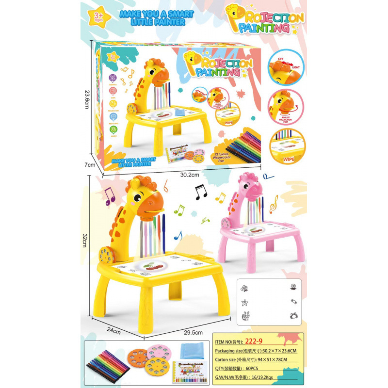 Hot selling children's projection drawing table multifunctional giraffe projection drawing board table kindergarten graffiti early education