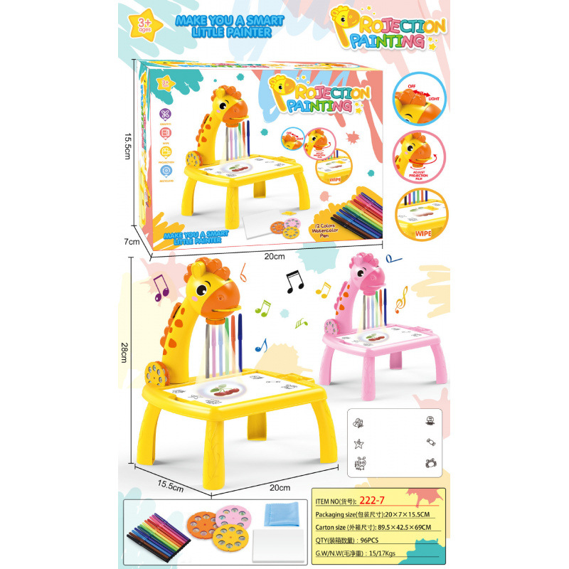 Hot selling children's projection drawing table multifunctional giraffe projection drawing board table kindergarten graffiti early education