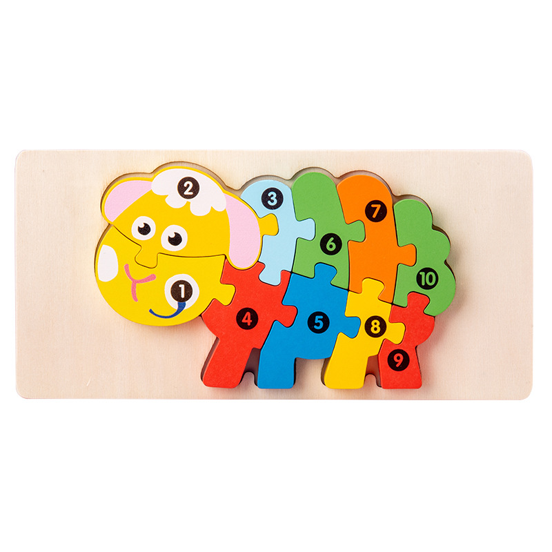 Wooden early childhood education children's educational building blocks animal shape recognition matching 3D stereo puzzle