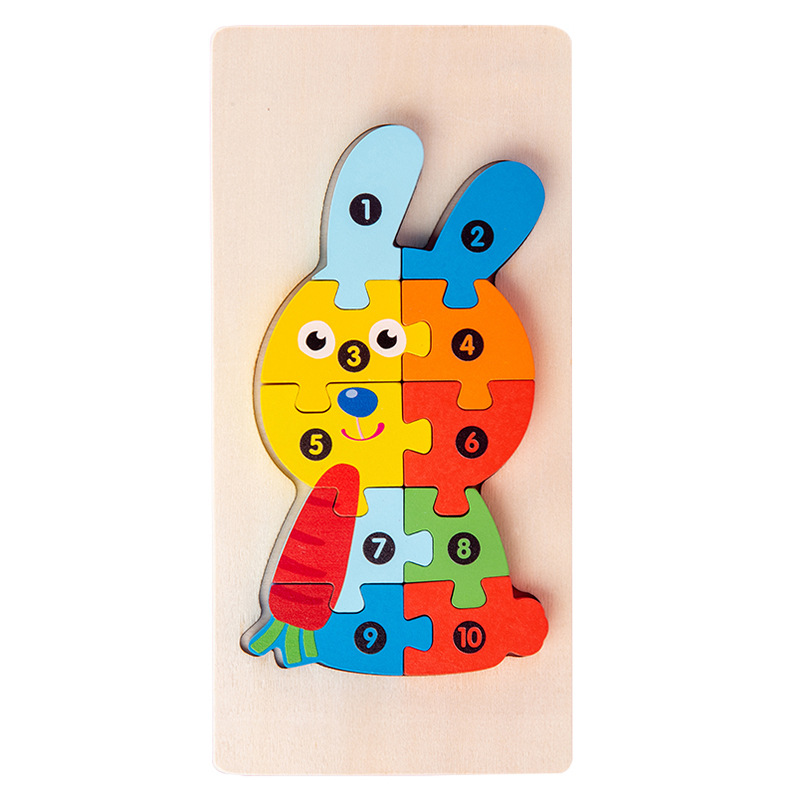Wooden early childhood education children's educational building blocks animal shape recognition matching 3D stereo puzzle