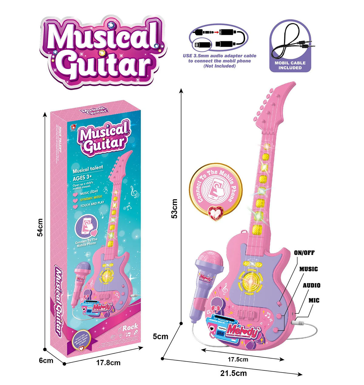 Children's microphone toy, guitar that can play music and sing.