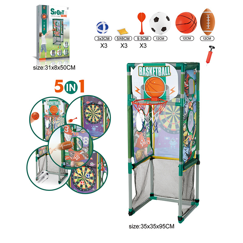 Children's soccer, rugby, throwing target, beanbag throwing, 5-in-1 multi-functional basketball hoop outdoor sports toy