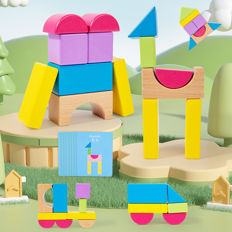 15 Rainbow Building Blocks for Early Childhood Education - Wooden Toy for Babies (Colorful Building Blocks)