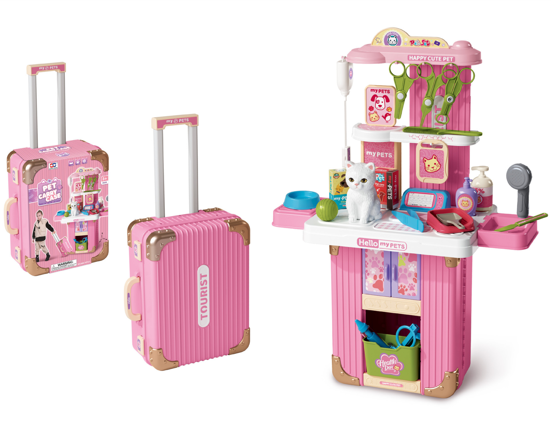 Children's Pretend Play Kitchen & Pet-Themed Suitcase Set