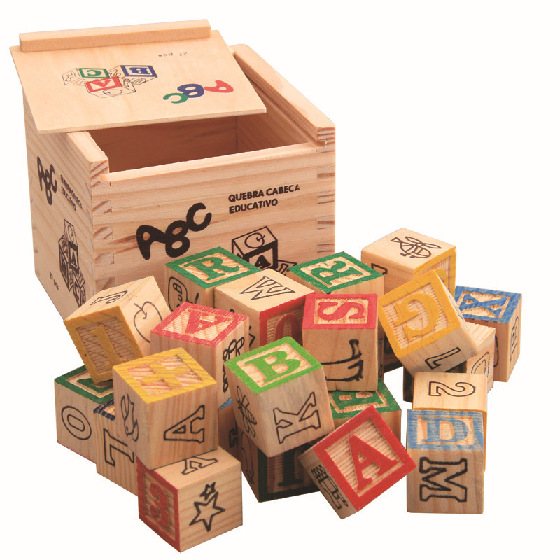 27-Piece Printed English Alphabet Building Block Box, English Learning Building Blocks, Children's Educational Toy, Wooden Toy