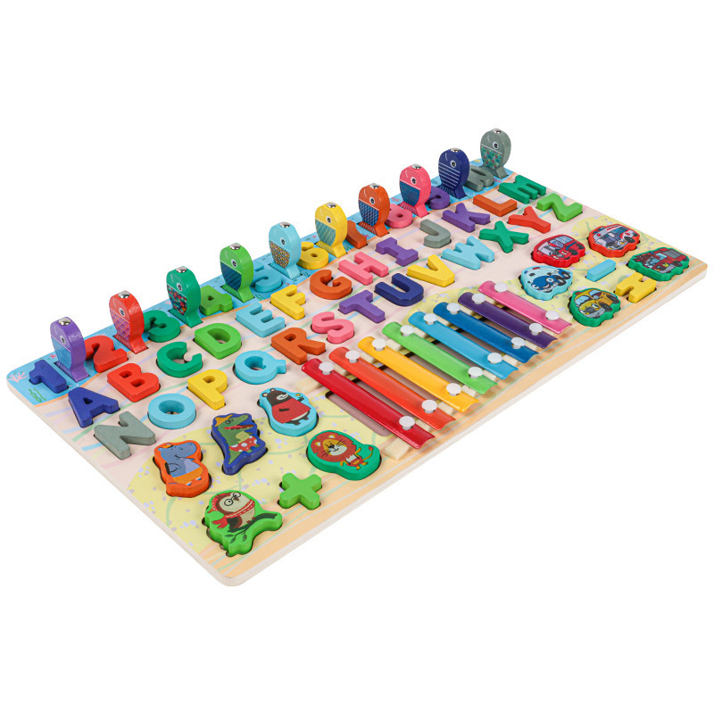 Bestselling early childhood education toys for children aged 0-3, Montessori style wooden building blocks, number and shape assembly boards.