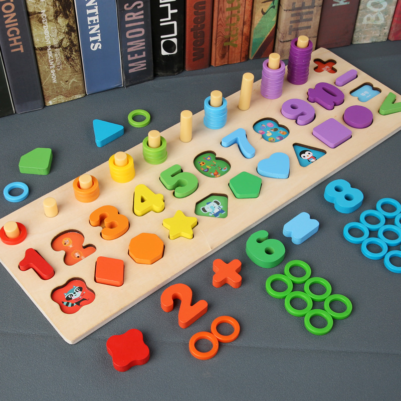 Montessori wooden toys, solid wood three-in-one number board