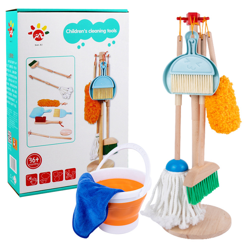 Children's Cleaning and Tidying Set: Wooden Broom and Mop, Mini Cleaner Toy, Simulation Play House, Educational Toy