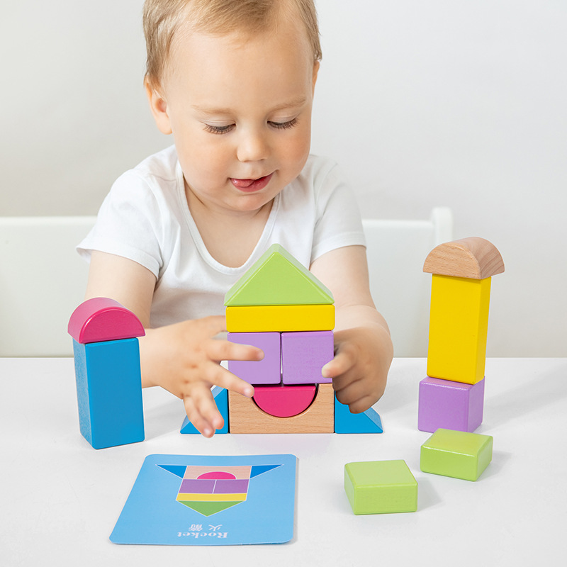 15 Rainbow Building Blocks for Early Childhood Education - Wooden Toy for Babies (Colorful Building Blocks)