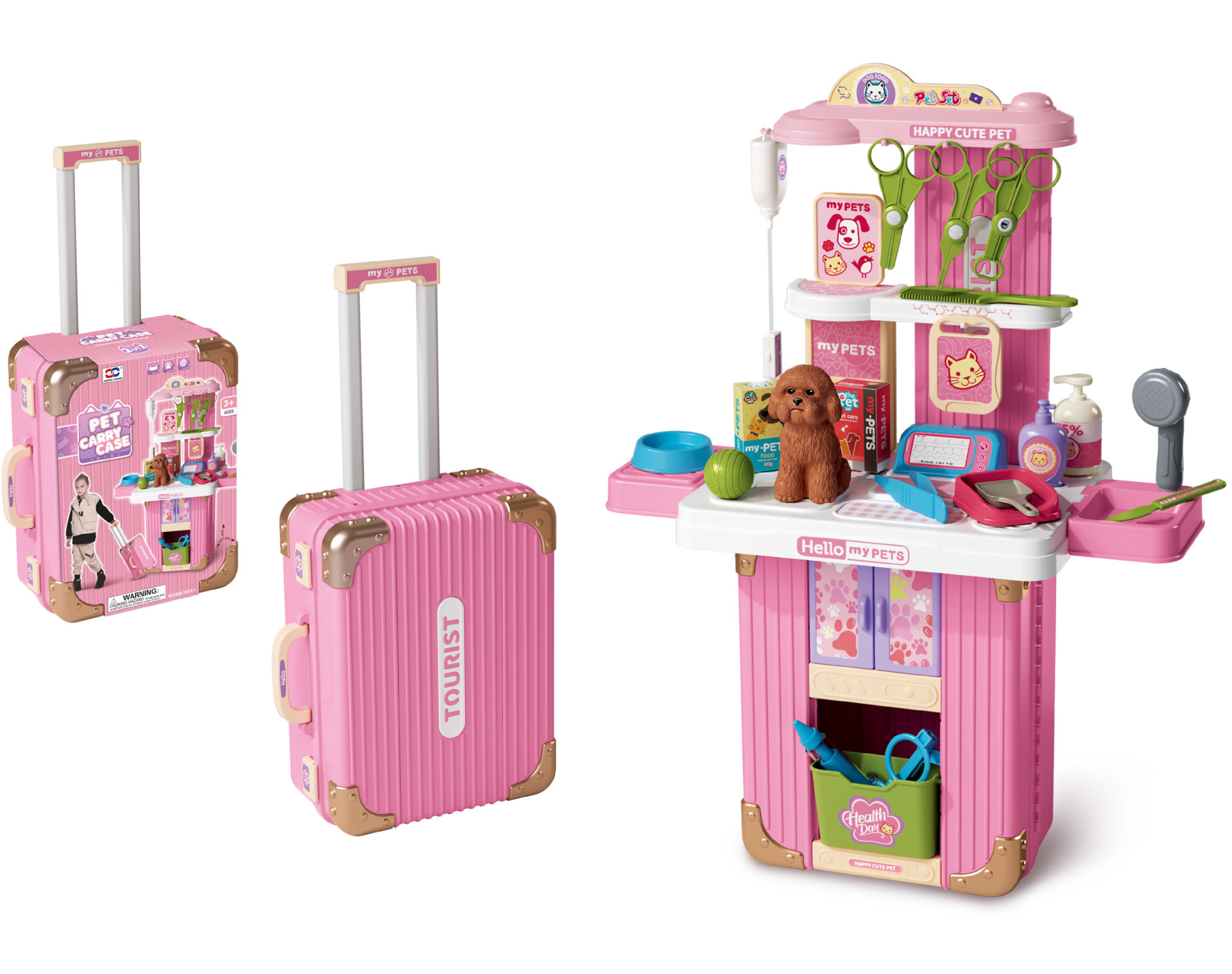 Children's Pretend Play Kitchen & Pet-Themed Suitcase Set