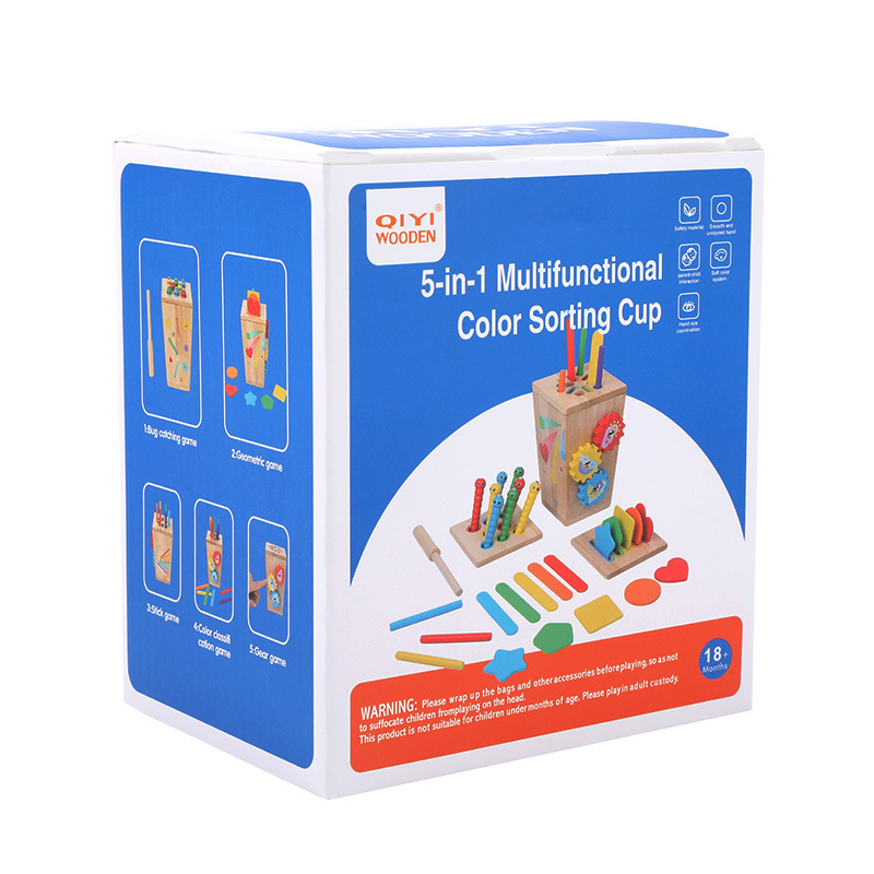 CPC CE Color Sorting Box, 5-in-1 Multifunctional Toy Table for Children, Insect Catching, Geometric Shape Matching Game, Solid Wood