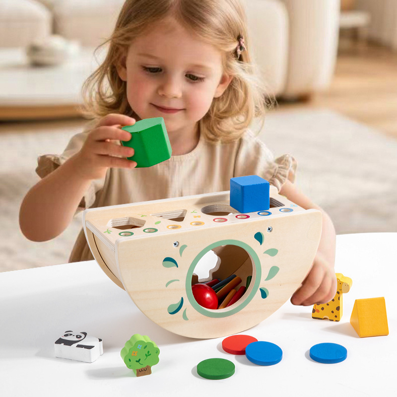 Montessori Multifunctional Matching Children's Early Education Wooden Intelligence Box Coin Box Number and Shape Matching Puzzle Toy