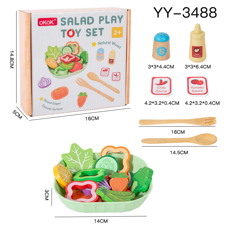 Wooden simulated vegetable salad play kitchen toy for children, educational mini chef cooking simulation toy