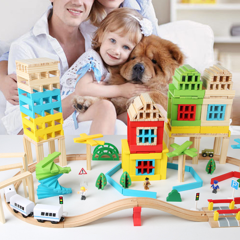 Archimedes Children's Beechwood 121-Piece Building Block Track