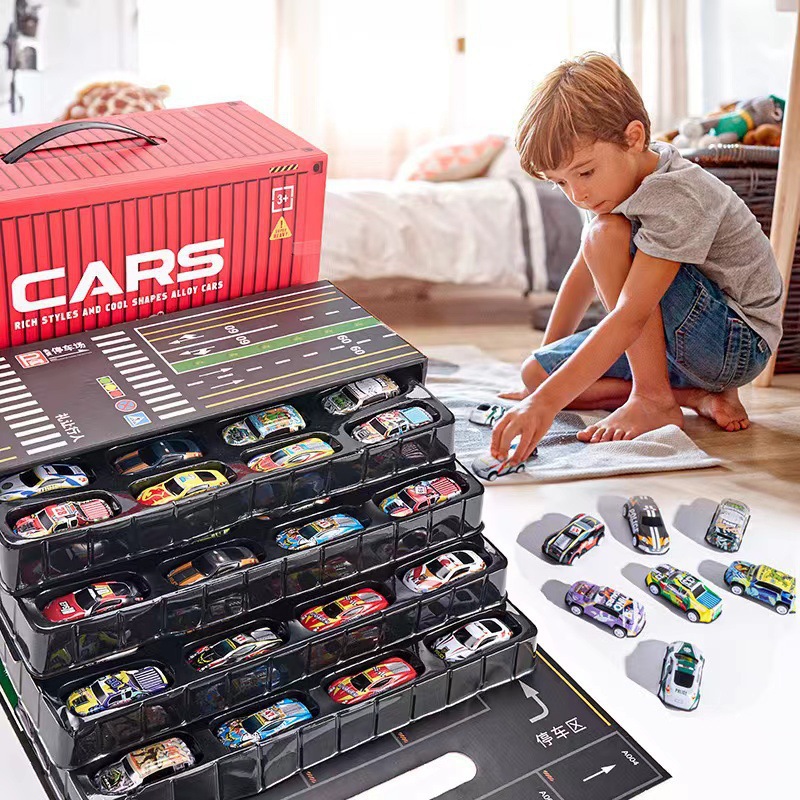 Container cargo box alloy pullback toy car children's toy car container boy gift parking lot
