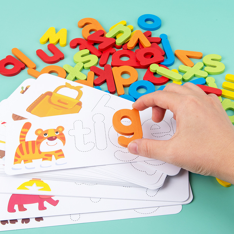 Wooden children's early education spelling game, English alphabet recognition, kindergarten enlightenment puzzle