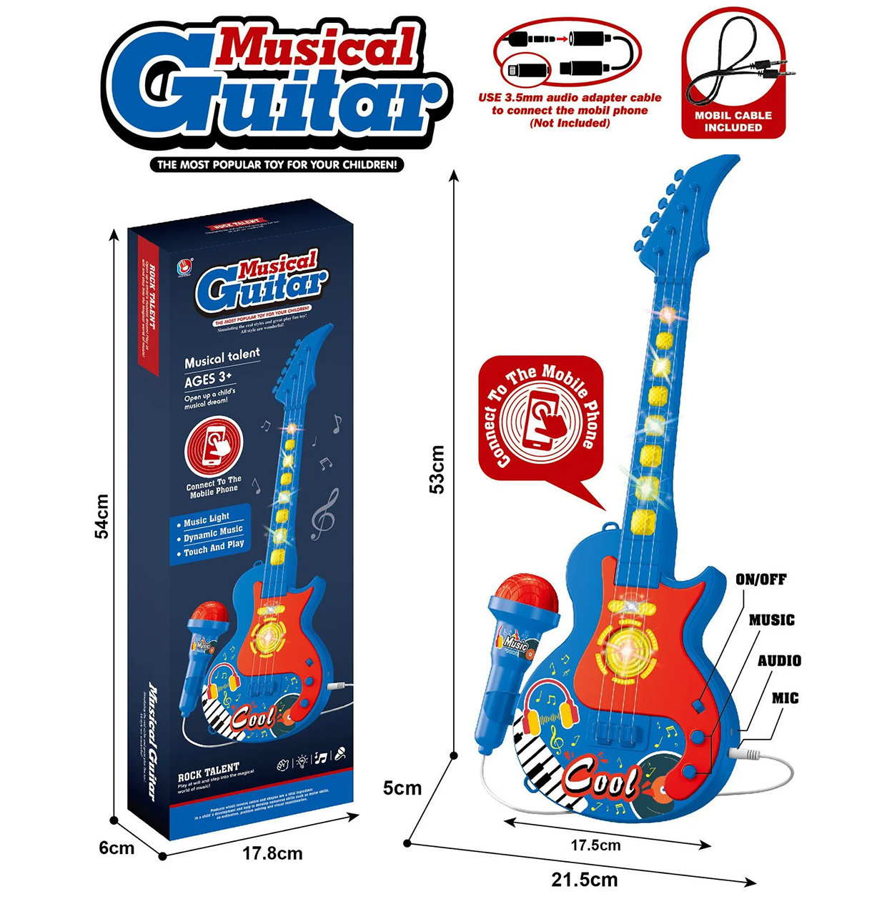 Children's microphone toy, guitar that can play music and sing.