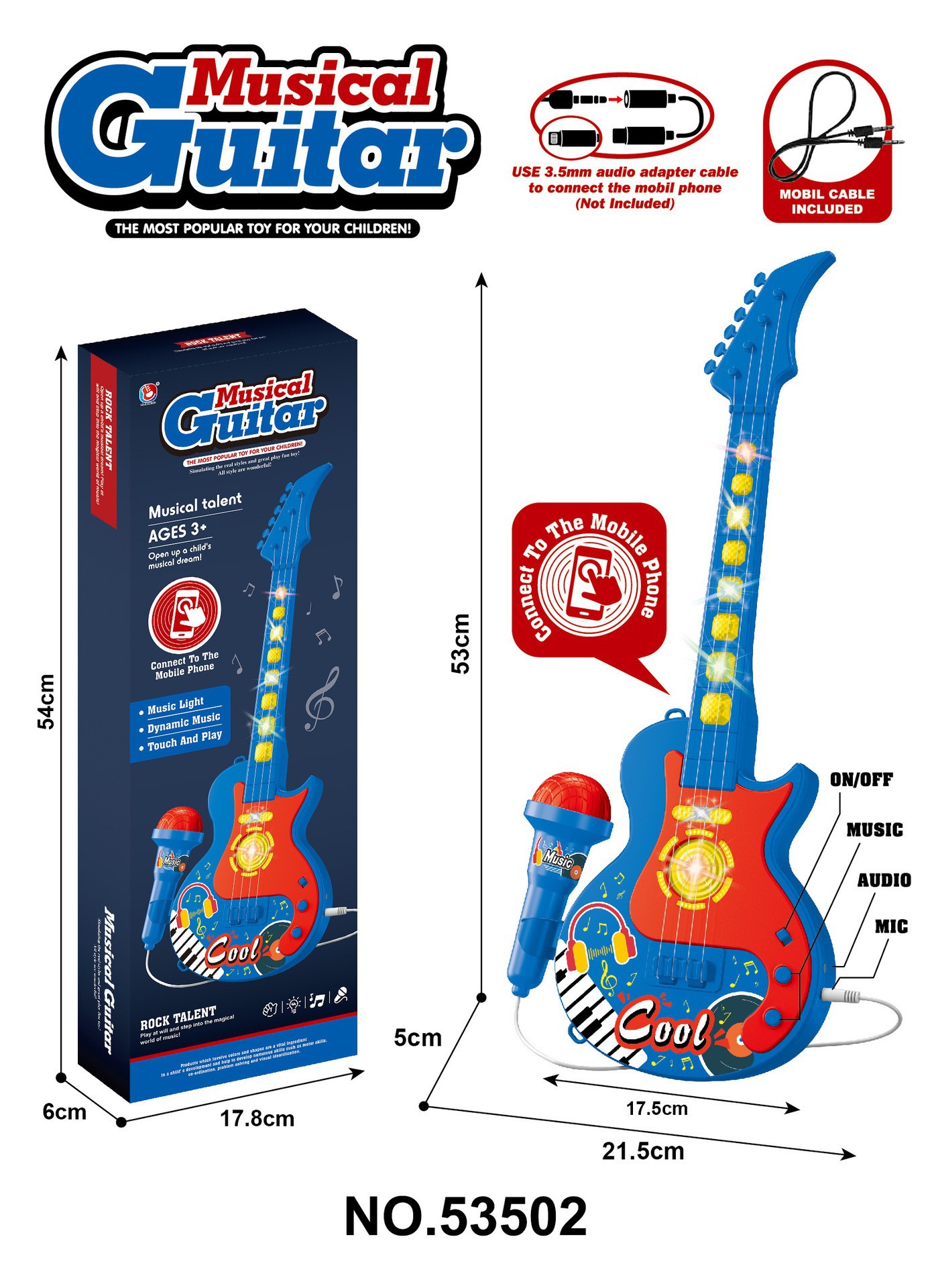 Children's microphone toy, guitar that can play music and sing.