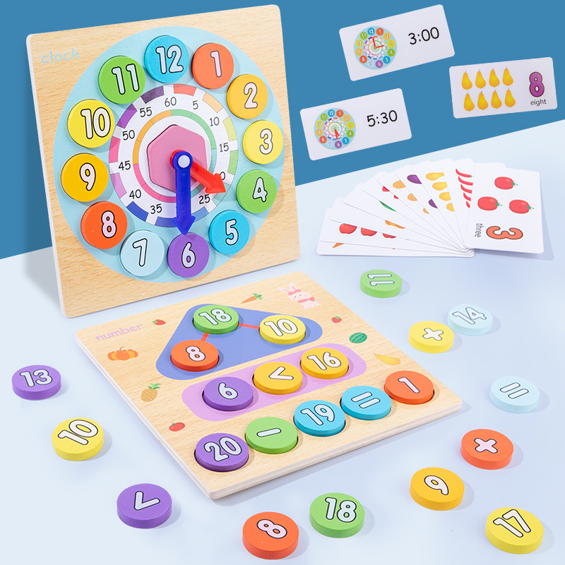 2-in-1 Number and Alphabet Learning Board, Children's Number Recognition and Operation Clock, Alphabet, Word Puzzle Toy