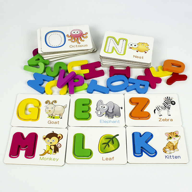 Picture-based handwriting (alphabet cards) wooden children's toy for early education of numbers and letters, suitable for boys and girls aged 1-3.