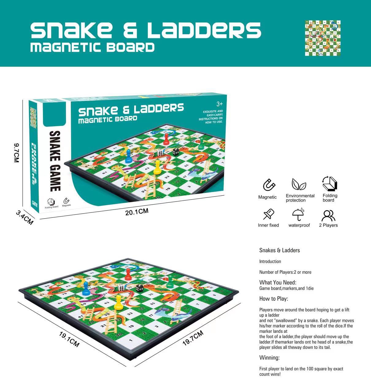 Popular Foldable Magnetic Snake Ladder Chess Dice Chess Chinese Checkers 64-Grid International Checkers Backgammon Tabletop Game Toy
