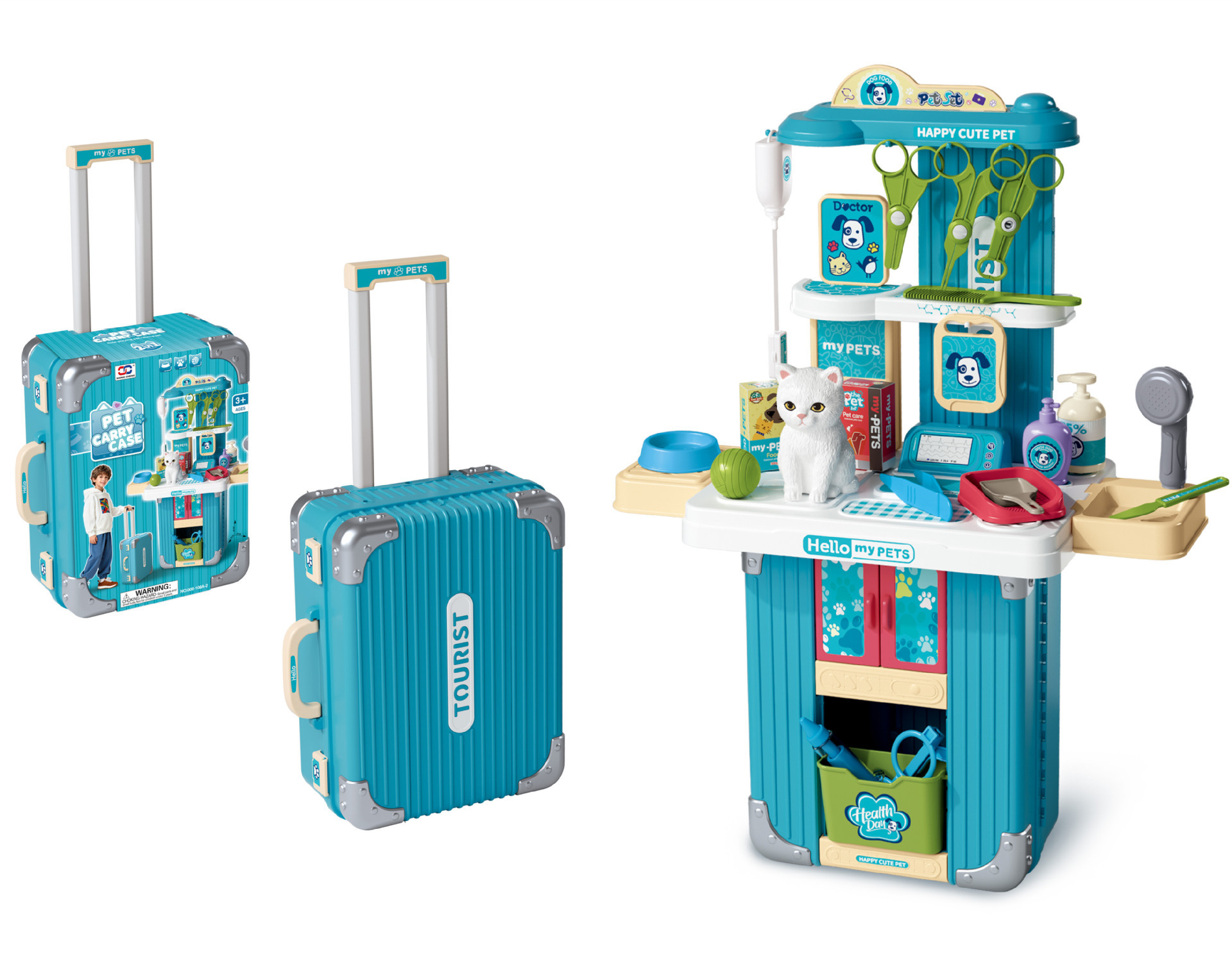 Children's Pretend Play Kitchen & Pet-Themed Suitcase Set