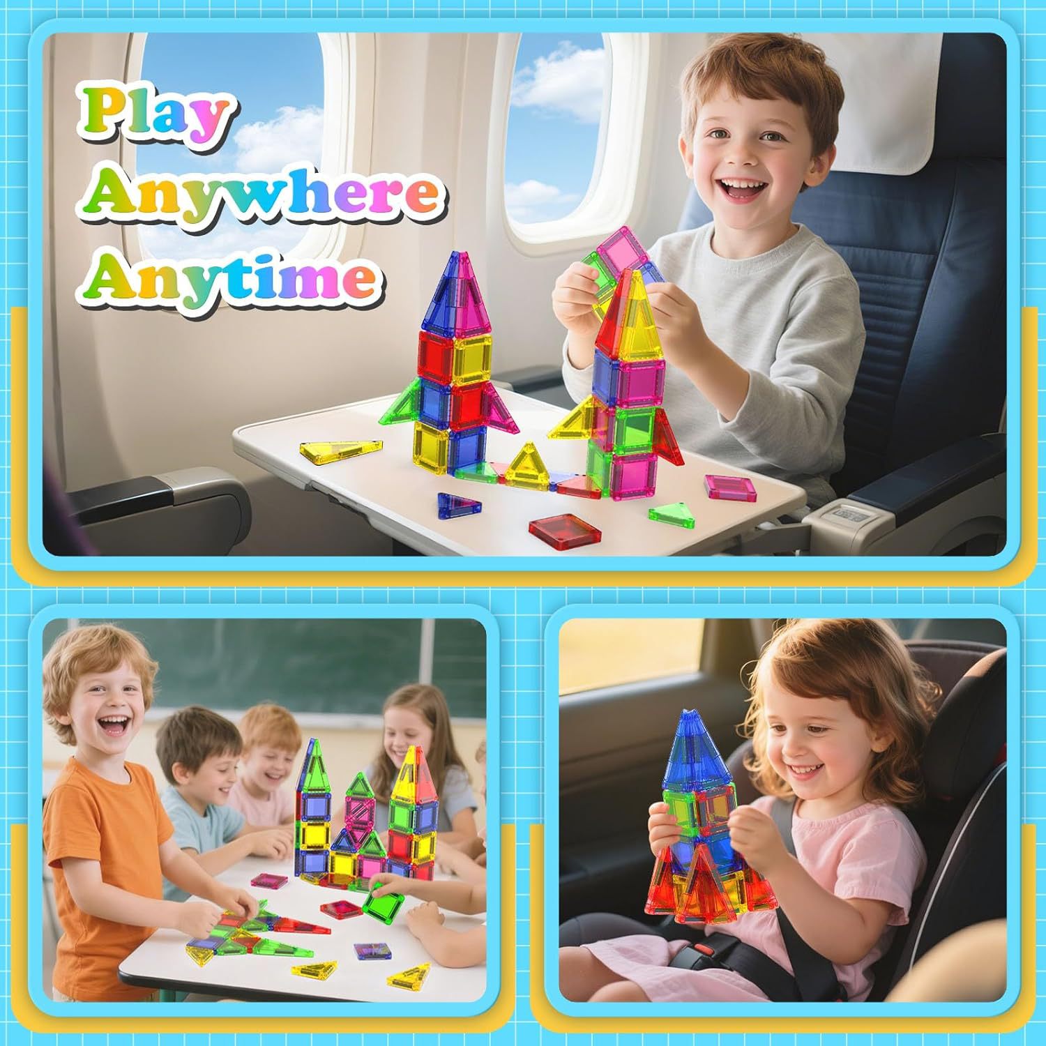 Popular 26/42-piece children's tin box mini colored window magnetic tile toy, portable travel toy
