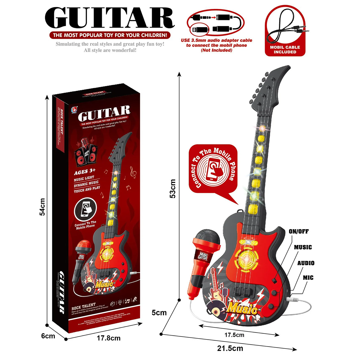 Children's microphone toy, guitar that can play music and sing.
