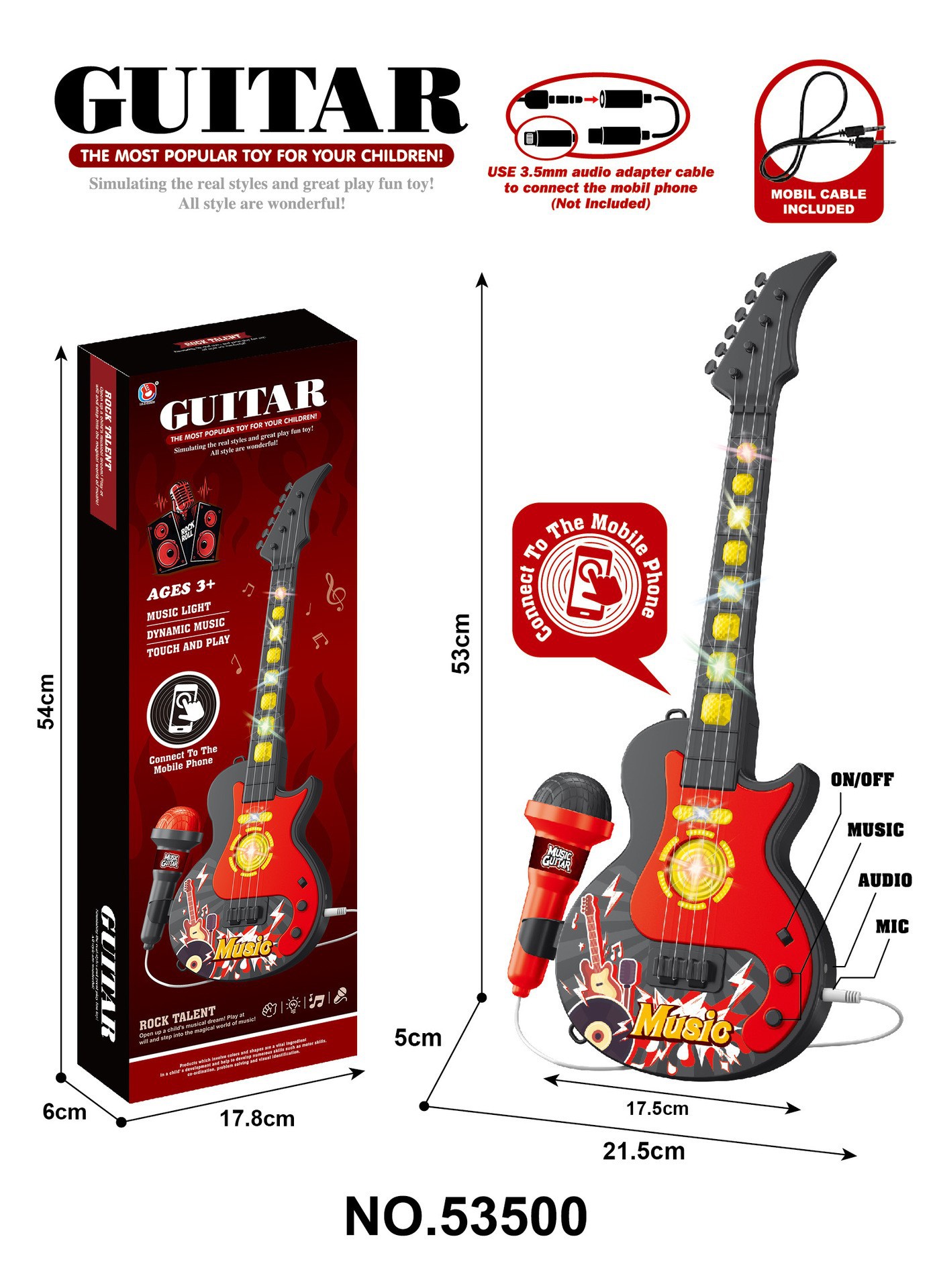Children's microphone toy, guitar that can play music and sing.