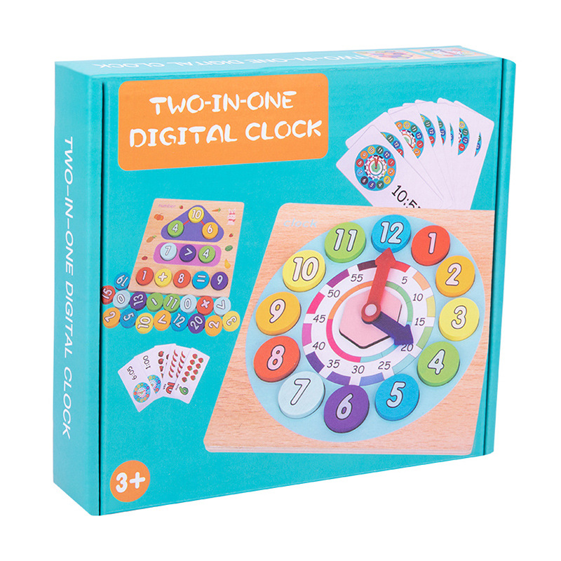 2-in-1 Number and Alphabet Learning Board, Children's Number Recognition and Operation Clock, Alphabet, Word Puzzle Toy