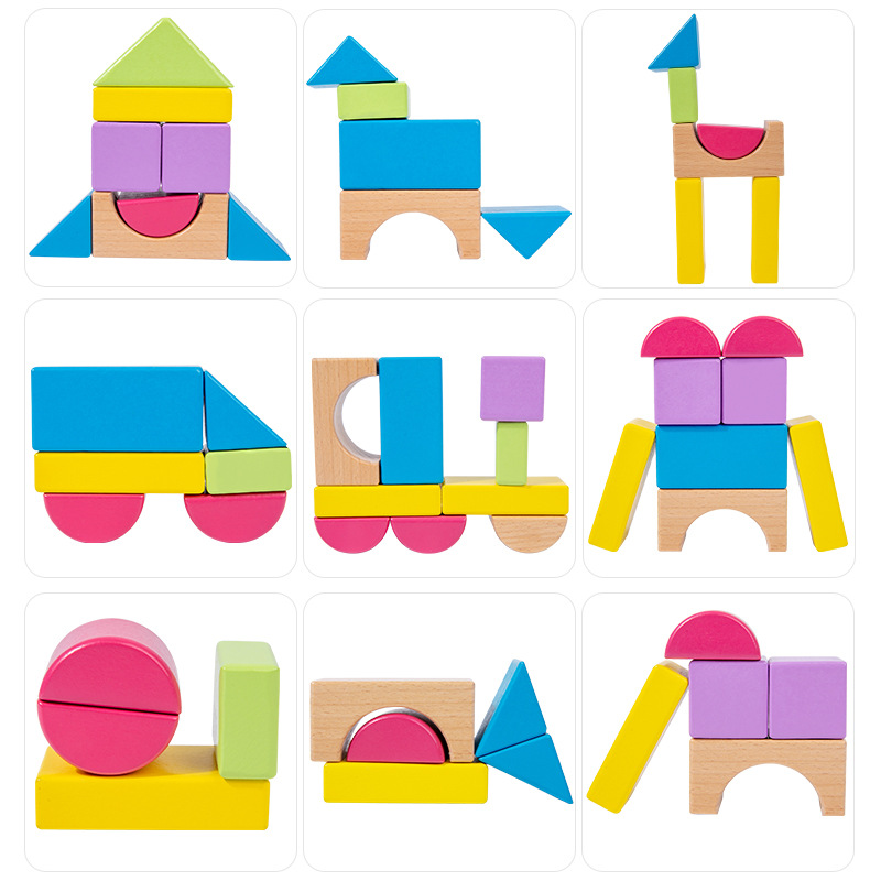 15 Rainbow Building Blocks for Early Childhood Education - Wooden Toy for Babies (Colorful Building Blocks)