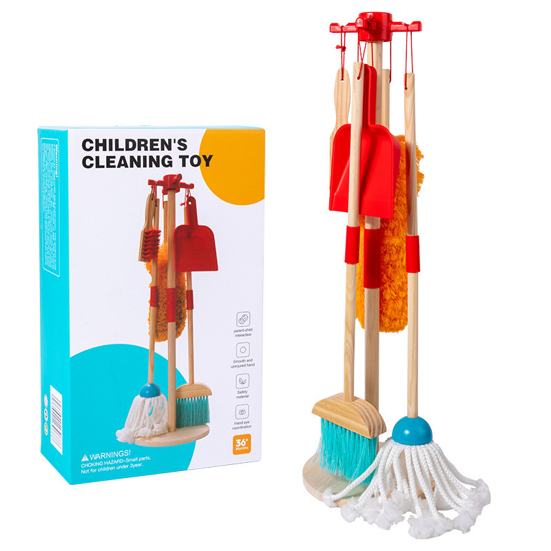 Children's Cleaning and Tidying Set: Wooden Broom and Mop, Mini Cleaner Toy, Simulation Play House, Educational Toy