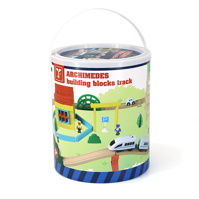 Archimedes Children's Beechwood 121-Piece Building Block Track