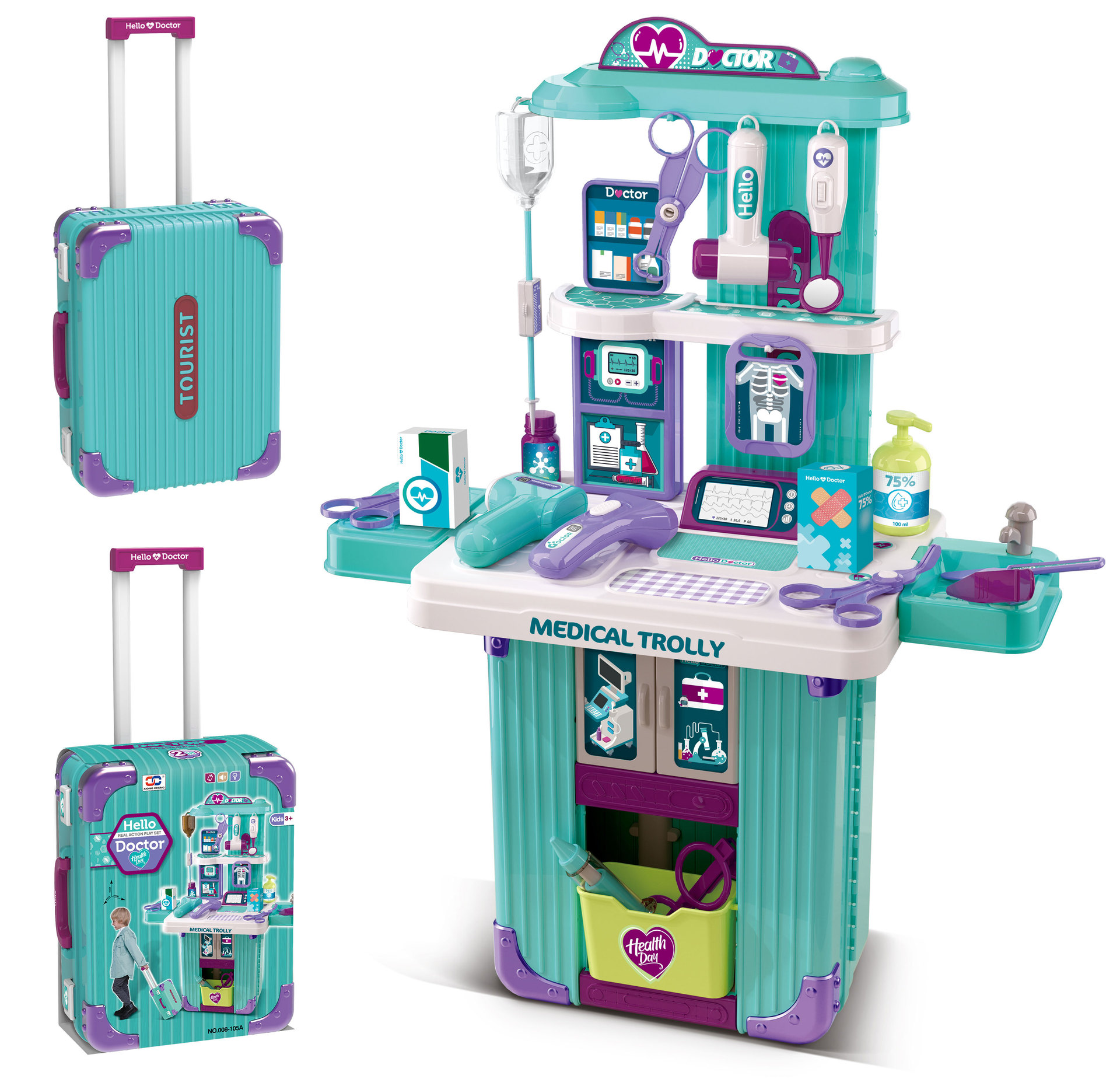 Children's Pretend Play Trolley Suitcase: Kitchen, Makeup, and Medical Tool Sets