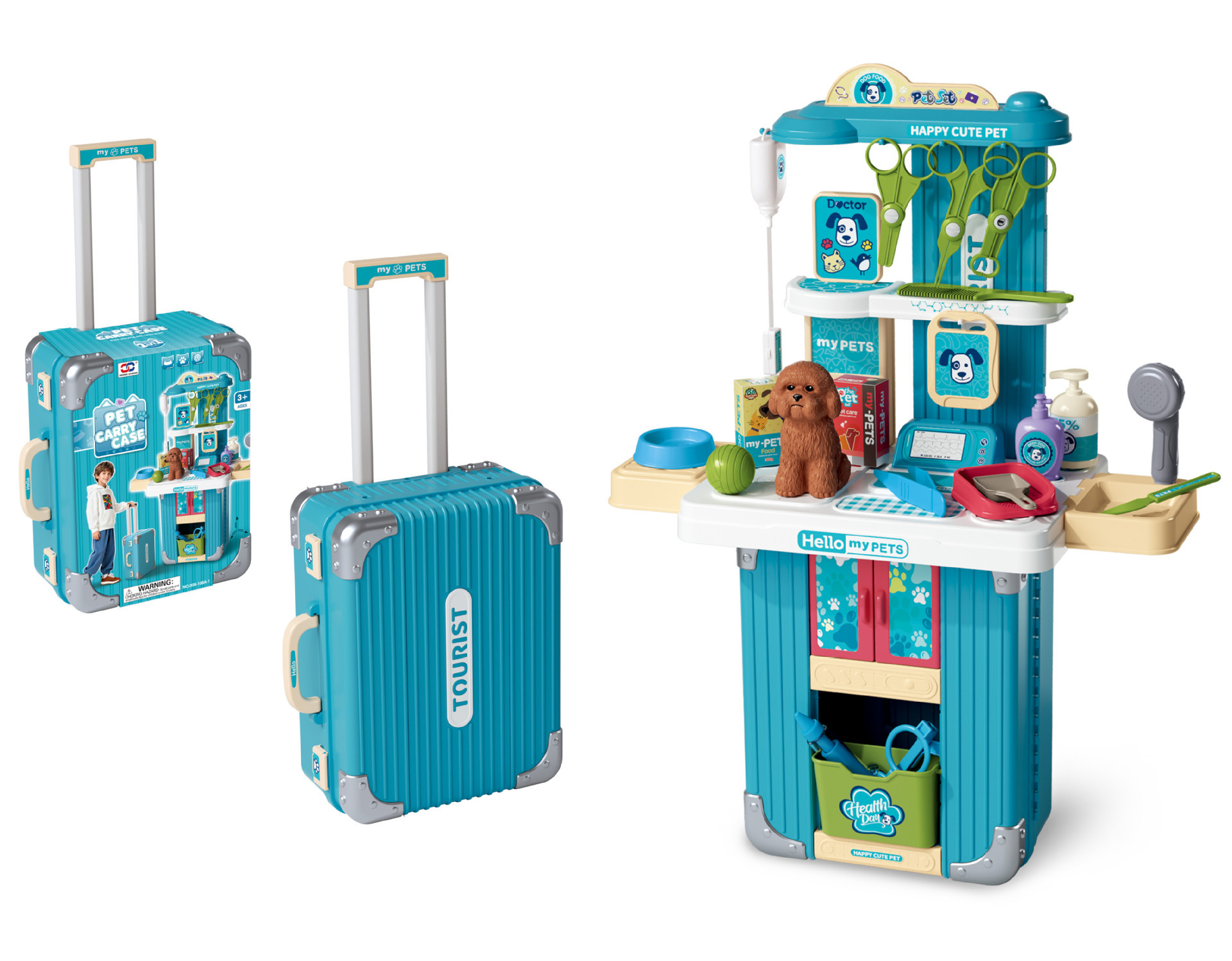 Children's Pretend Play Kitchen & Pet-Themed Suitcase Set