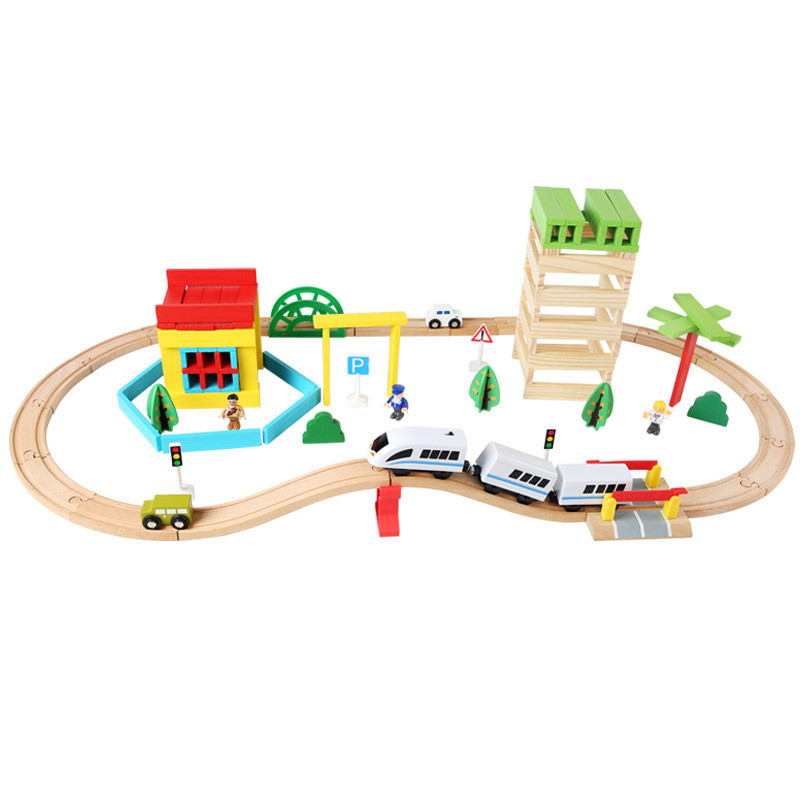 Archimedes Children's Beechwood 121-Piece Building Block Track
