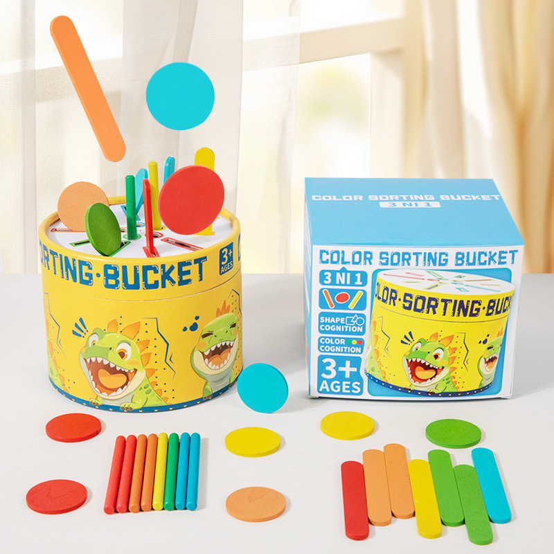 3-in-1 Color Sorting Bucket, Educational Color Sorting Cup for Babies, Color Recognition Counting Sticks, Montessori Early Education Sorting Bucket for Kindergartens