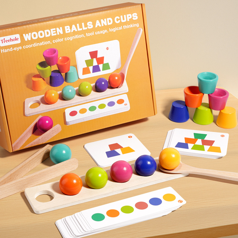 Montessori Color Ball Stacking Cup Building Blocks Toy Children's Educational Color Cognition Clip Beads Matching Fine Movement Teaching Aids