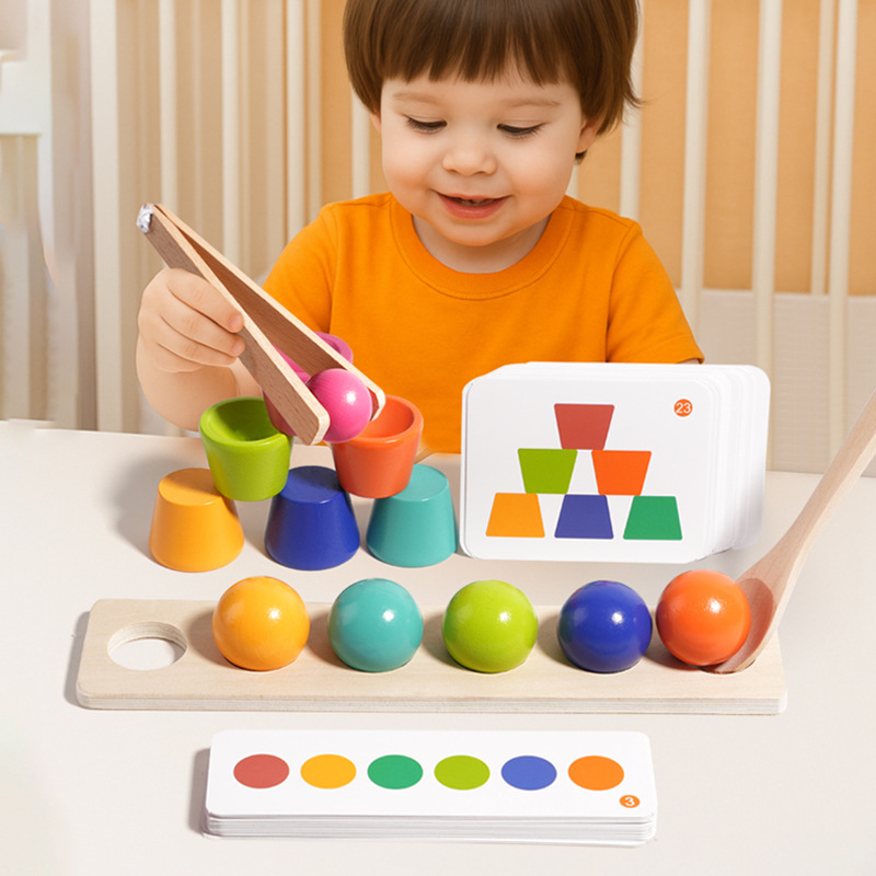 Montessori Color Ball Stacking Cup Building Blocks Toy Children's Educational Color Cognition Clip Beads Matching Fine Movement Teaching Aids