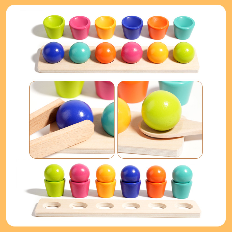 Montessori Color Ball Stacking Cup Building Blocks Toy Children's Educational Color Cognition Clip Beads Matching Fine Movement Teaching Aids
